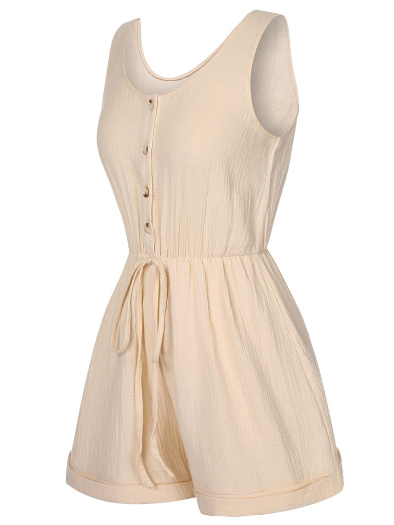Beige 1950s Strap Belted Sleeveless Romper, vintage romper, retro jumpsuit - perfect for women who love vintage and retro fashion