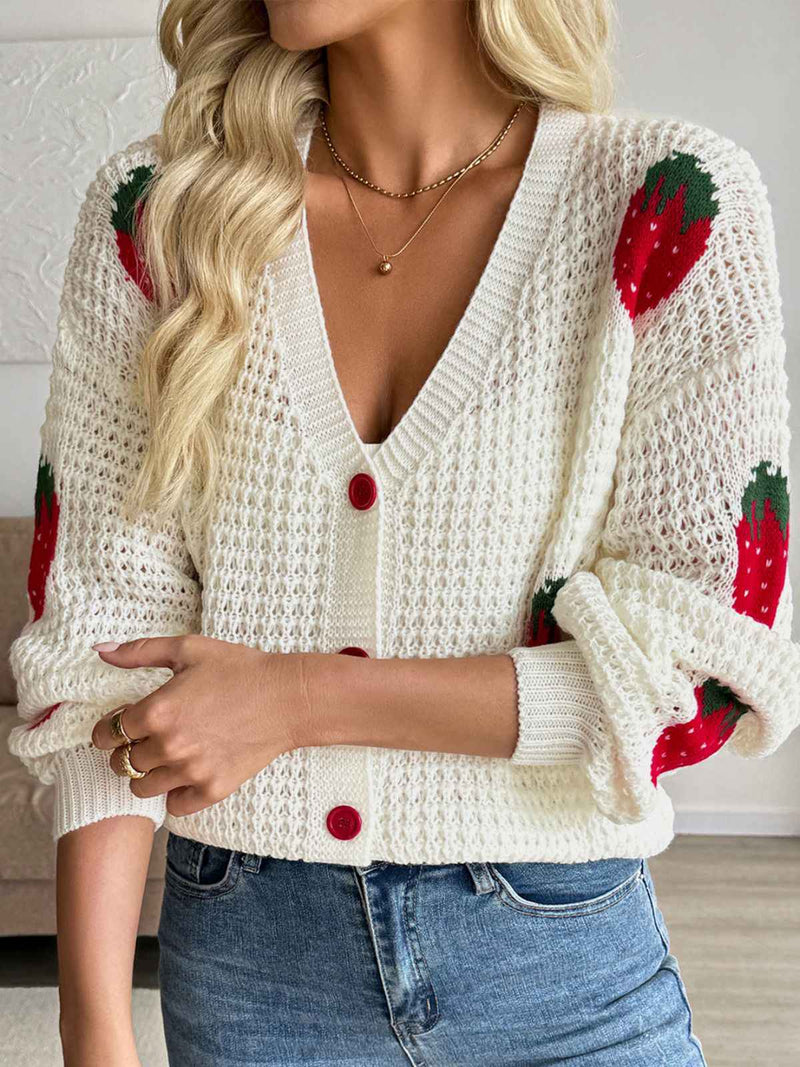 Beige 1950s Strawberry Drop Shoulder Knit Cardigan | Retro Stage