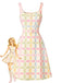 [Pre-Sale] Beige 1960s Plaid Floral Square Neck Dress