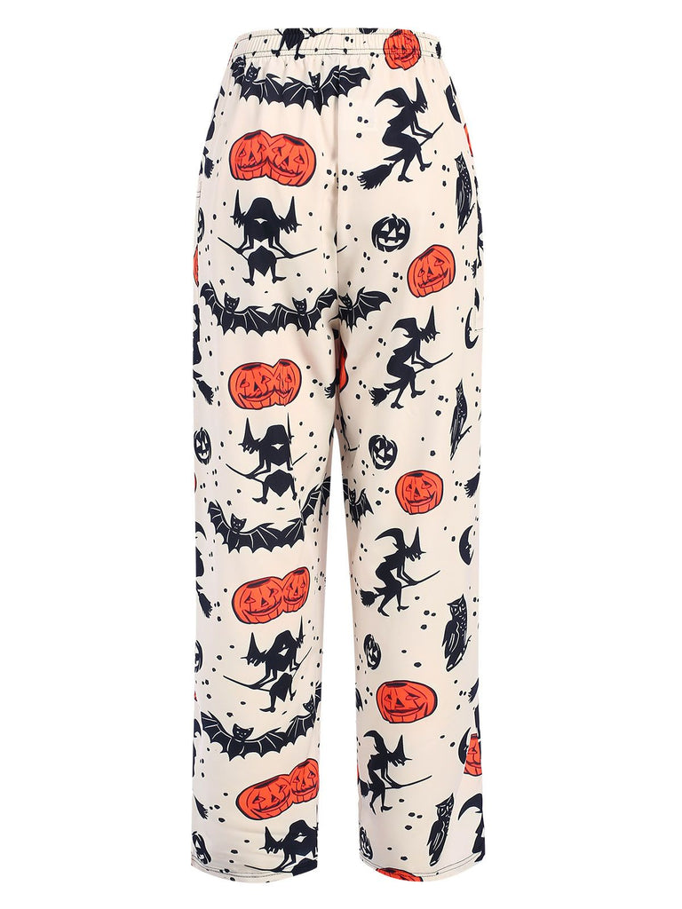 Beige 1960s Halloween Pumpkin Pocket Pants, vintage fashion, retro style - perfect for women who love vintage and retro fashion