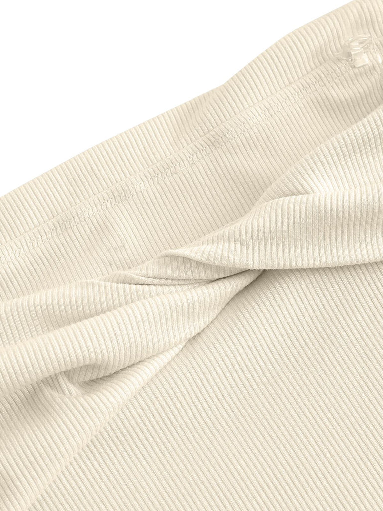 Beige 1960s Off-Shoulder Ribbed Solid Top - vintage fashion, retro style