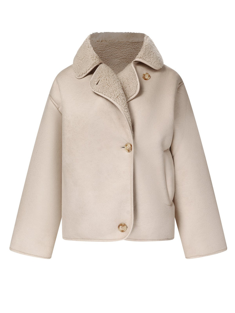 Beige 1960s Solid Polar Fleece Lining Coat, vintage coat, retro outerwear - perfect for women who love vintage and retro fashion