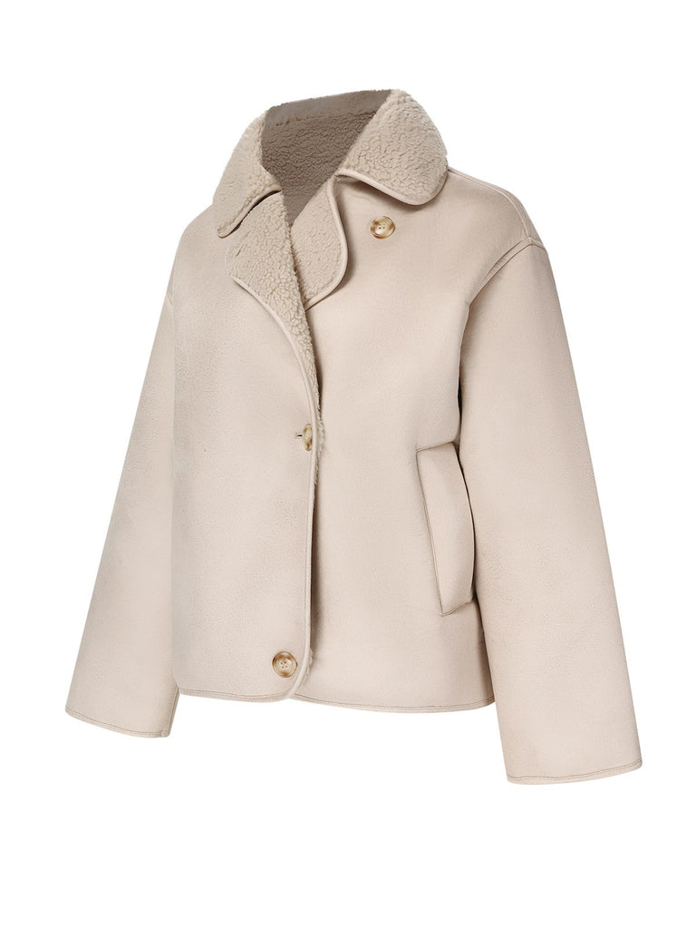 Beige 1960s Solid Polar Fleece Lining Coat, vintage coat, retro outerwear - perfect for women who love vintage and retro fashion