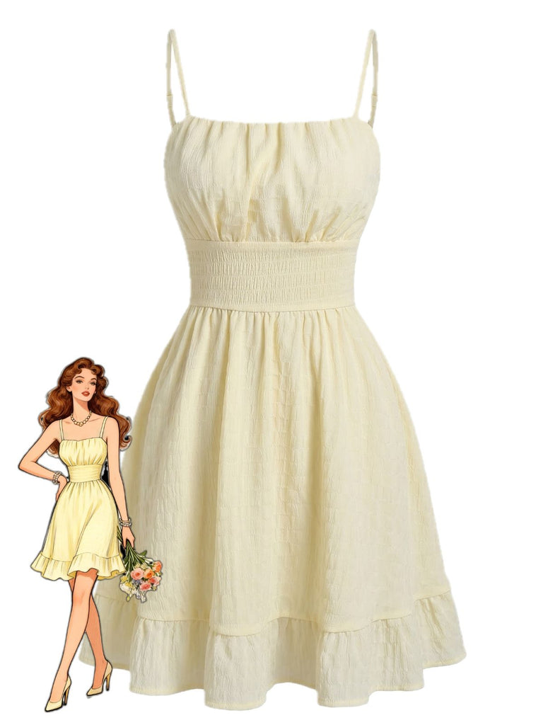 Beige Solid Ruched Textured Spaghetti Strap Mini Dress Beige Solid Ruched Textured Spaghetti Strap Mini Dress