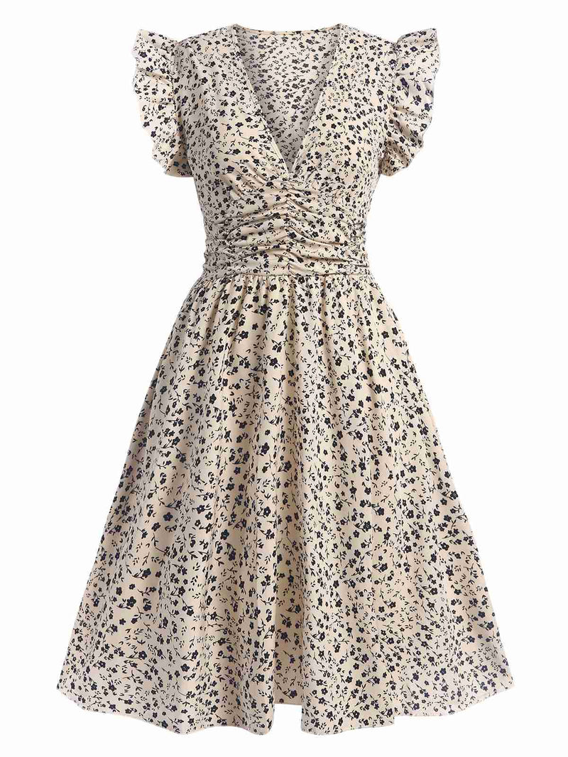 beige ditsy floral dress Beige 1950s Ditsy Floral Tie Strap Sweetheart Neck Dress