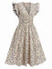 Beige 1960s V-Neck Ruffled Ditsy Floral Dress, vintage dress, retro fashion, floral print - perfect for women who love vintage and retro fashion