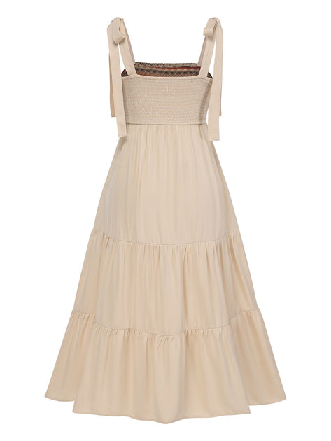 1970s style cocktail dress Women's Boho Style Shoulder Tie Dress
