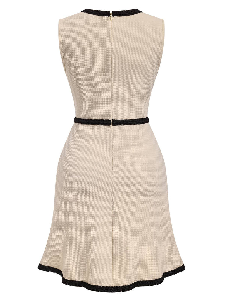 Beige 1970s Contrast Binding Sleeveless Dress, vintage dress, retro fashion - perfect for women who love vintage and retro fashion