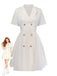 Beige 1970s Double Breasted Lapel Pleated Dress - vintage dress, retro fashion
