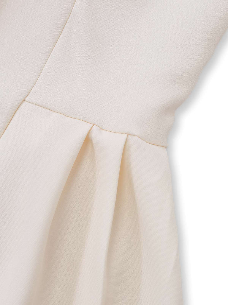 Beige 1970s Double Breasted Lapel Pleated Dress - vintage dress, retro fashion