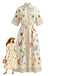 Beige 1970s Folk Floral Half Sleeve Shirt Maxi Dress, vintage dress, retro fashion, floral print - perfect for women who love vintage and retro fashion