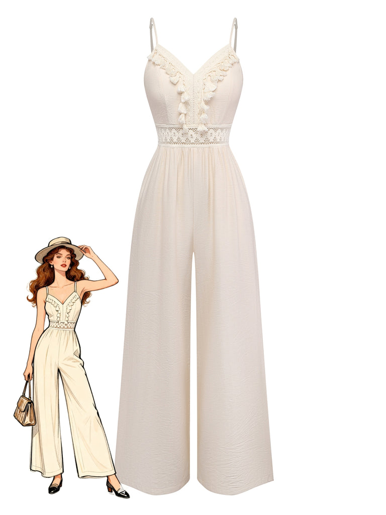 Elegant Beige 1950s Vintage Floral Jumpsuit 2