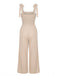 Beige 1970s Tie Spaghetti Strap Patchwork Jumpsuit - vintage jumpsuit, retro fashion