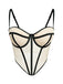 Beige 1980s Sheer Steampunk Herringbone Corset - vintage fashion, retro style