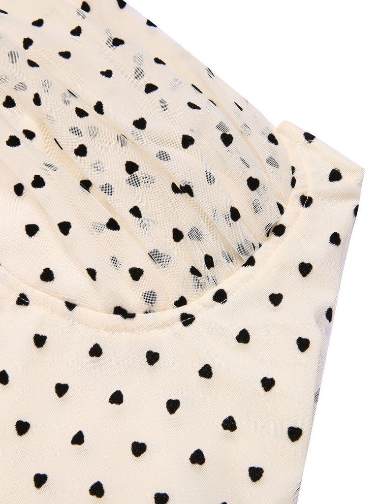Beige & Black 1950s Heart Dots Halter Jumpsuit, vintage romper, retro jumpsuit - perfect for women who love vintage and retro fashion