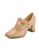 This Beige Patent Leather Mary Jane Block Heel Shoes whispers vintage secrets to those who notice