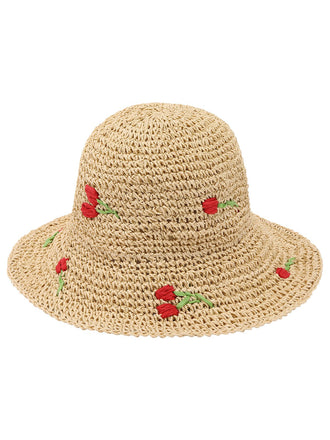 Beige Retro Rose Straw Sun Hat, vintage fashion, retro style - perfect for women who love vintage and retro fashion