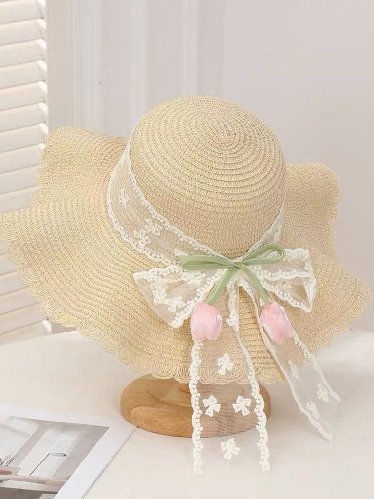 Beige Wide Brim Straw Hat
