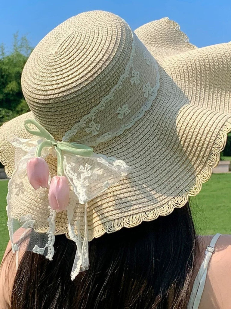 Beige Wide Brim Straw Hat 2