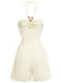 Beige 1940s Beaded Ruched Halter Waist Romper - vintage jumpsuit, retro fashion