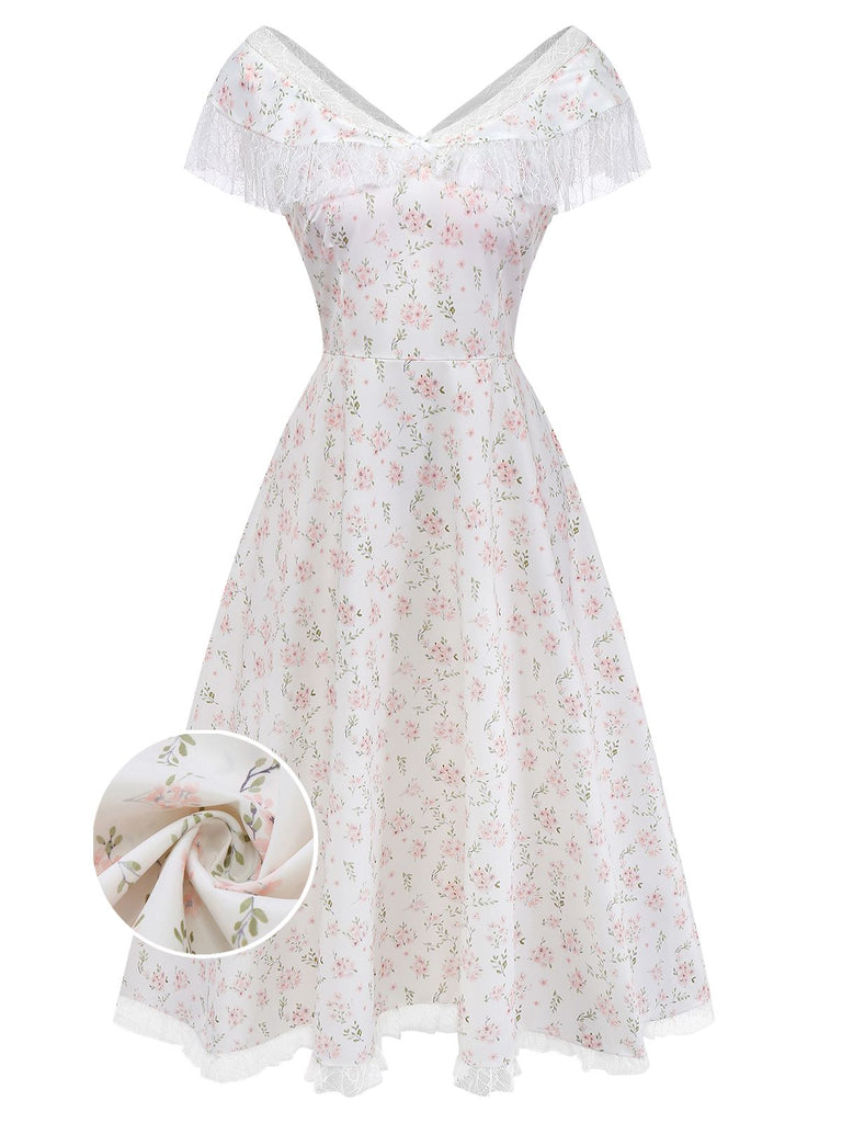 Beige Floral Lace Dress