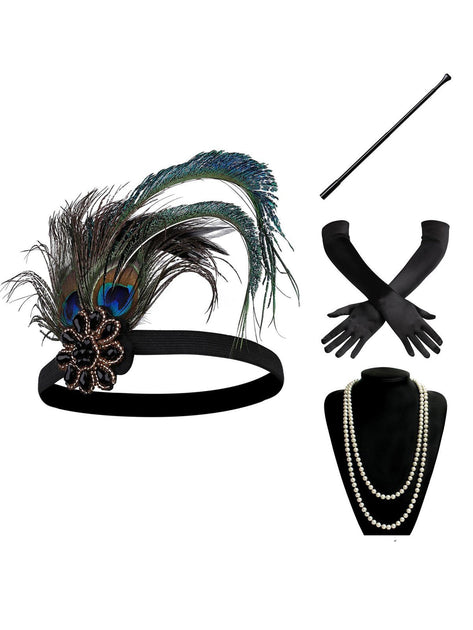 20pcs 1920s Flapper Headbands Black Sequins Vintage Gatsby Costume Accessory SWEETV 1920s Flapper Headband - Rhinestone Feather Great  main image 2