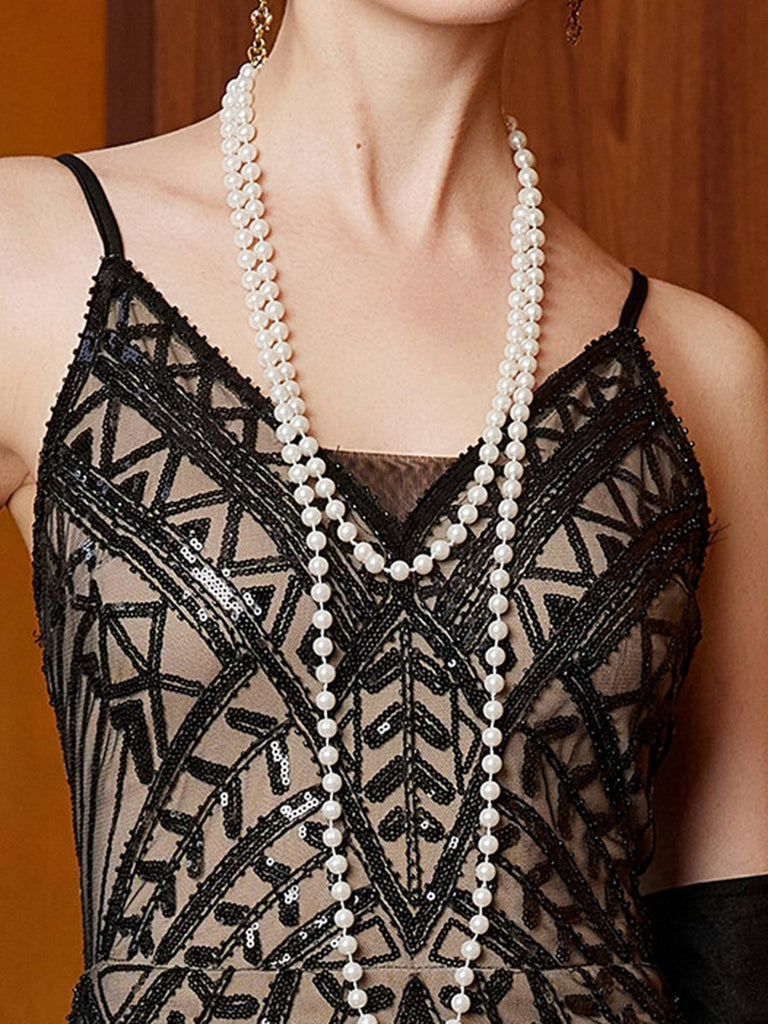 Black 1920s Gatsby Sequin Mesh Maxi Evening Dress - vintage dress, retro fashion, Gatsby party