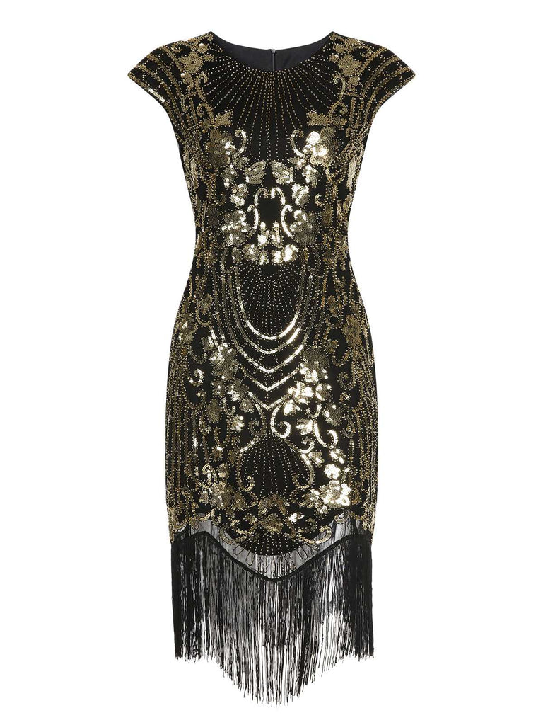 She slips into this Black 1920s Sequined Tassel Cap Sleeve Dress and suddenly it's a 1920s daydream