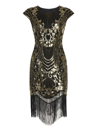She slips into this Black 1920s Sequined Tassel Cap Sleeve Dress and suddenly it's a 1920s daydream