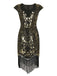 This Black 1920s Sequined Tassel Cap Sleeve Dress wraps her in 1920s elegance, one twirl at a time