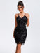 She slips into this Black 1920s Spaghetti Straps Sequined Flapper Dress and suddenly it's a 1920s daydream
