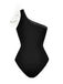 This Black 1930s 3D-Butterfly One-Shoulder Swimsuit carries 1930s vacation dreams in every stitch