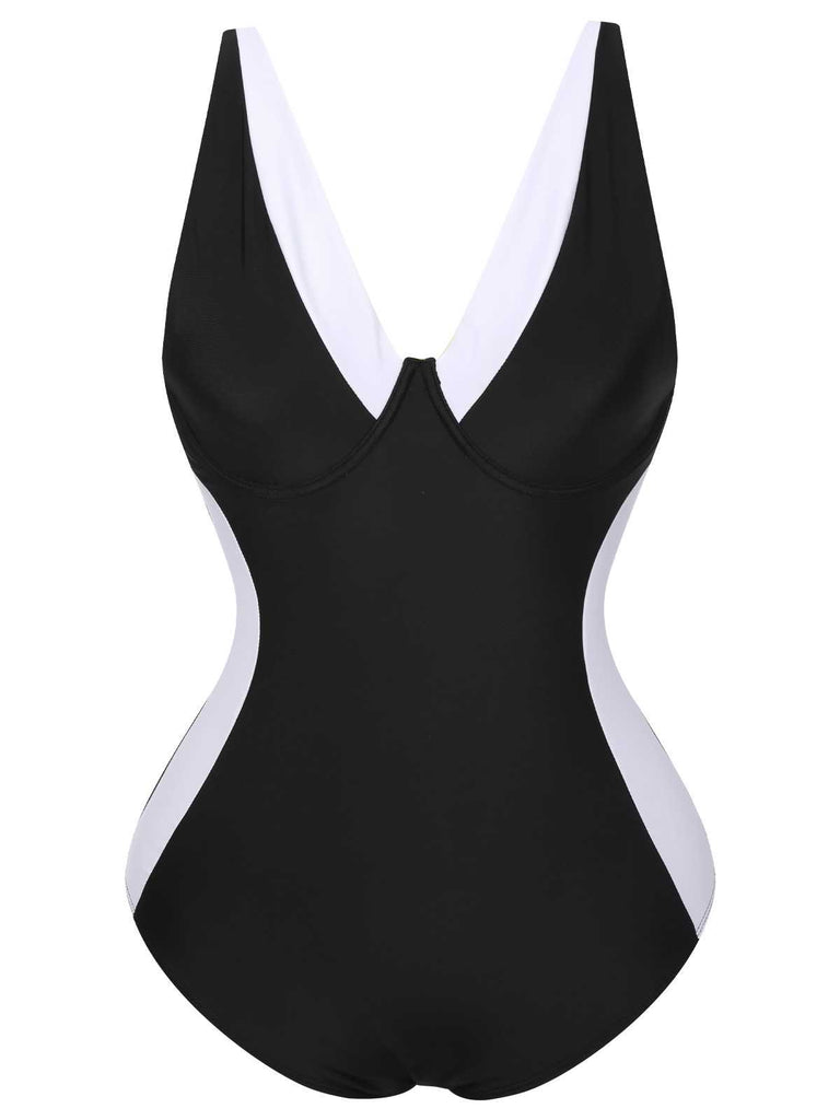 She's wearing Black 1930s Contrast One-Piece Swimsuit and the whole beach remembers the 1930s