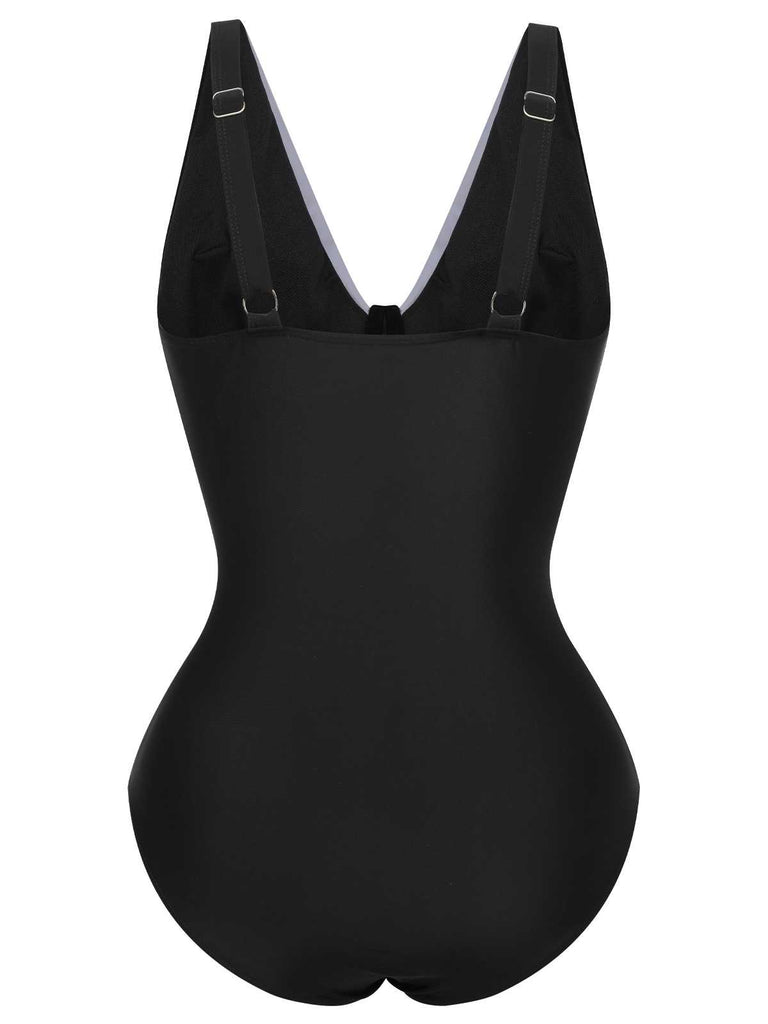 This Black 1930s Contrast One-Piece Swimsuit carries 1930s vacation dreams in every stitch