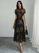 Black 1930s Floral Mesh Ruffle Midi Dress - vintage dress, retro fashion, classic black