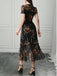 Black 1930s Floral Mesh Ruffle Midi Dress - vintage dress, retro fashion, classic black