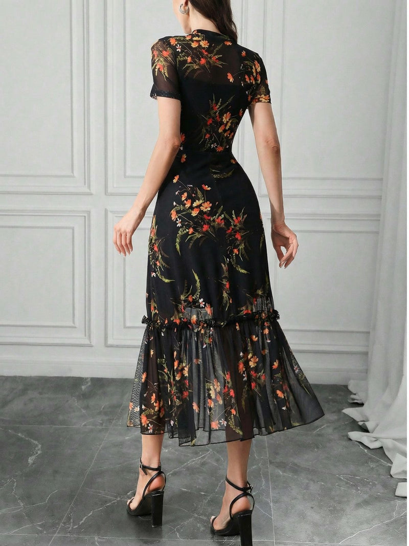 knee length dresses for ladies Enchanted Mesh Tube Ruffle Midi Dress – EDGE main image 1