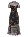 Black 1930s Floral Mesh Ruffle Midi Dress - vintage dress, retro fashion, classic black