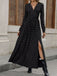 Black 1930s Gold Foil Bow V-Neck Lace Slit Dress - vintage dress, retro fashion, classic black