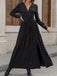Black 1930s Gold Foil Bow V-Neck Lace Slit Dress - vintage dress, retro fashion, classic black