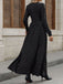 Black 1930s Gold Foil Bow V-Neck Lace Slit Dress - vintage dress, retro fashion, classic black
