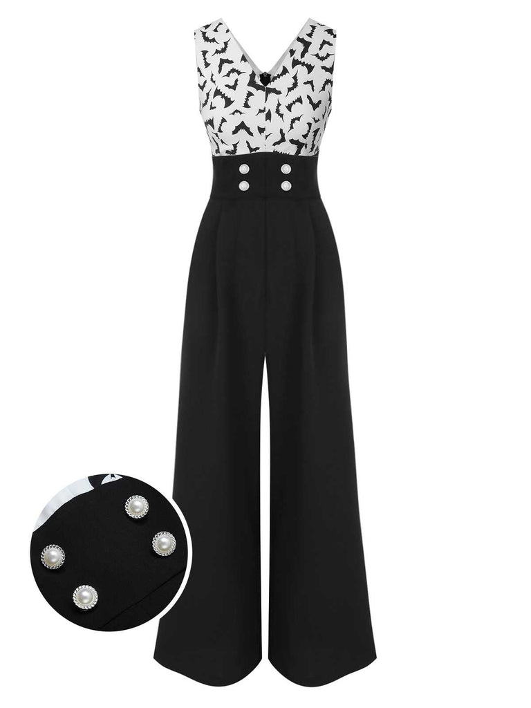 Black 1930s Halloween Bat Patchwork Jumpsuit — vintage elegance for the modern woman
