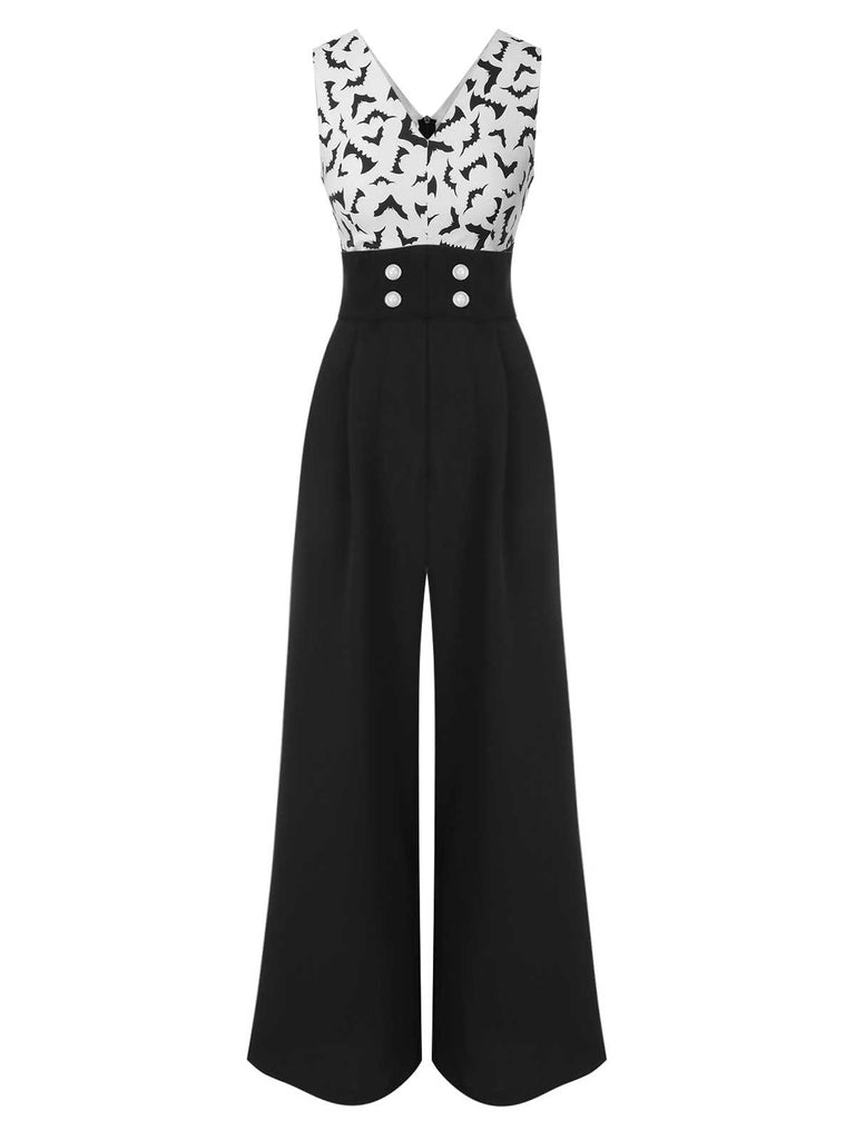 Black 1930s Halloween Bat Patchwork Jumpsuit: timeless style reimagined