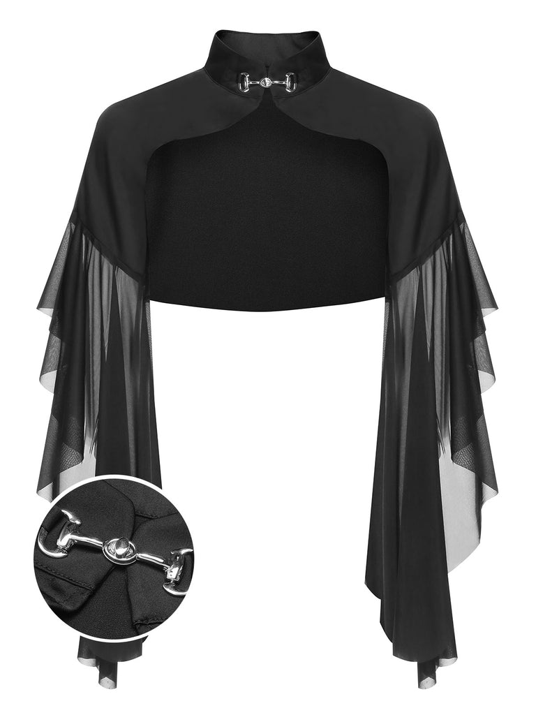 Black 1930s Halloween Patchwork Sheer Coat, vintage coat, retro outerwear - perfect for women who love vintage and retro fashion