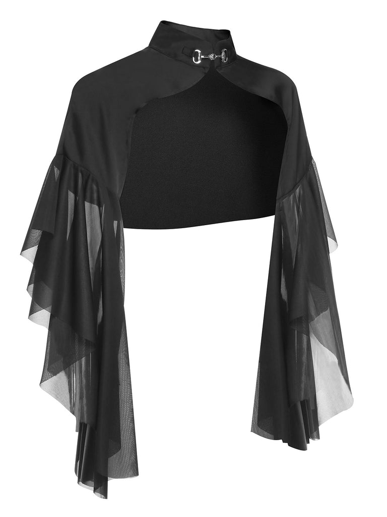 Black 1930s Halloween Patchwork Sheer Coat, vintage coat, retro outerwear - perfect for women who love vintage and retro fashion