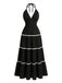 Black 1930s Halter Backless Colorblock Maxi Dress | vintage dress, retro fashion, elegant style - perfect for retro fashion enthusiasts
