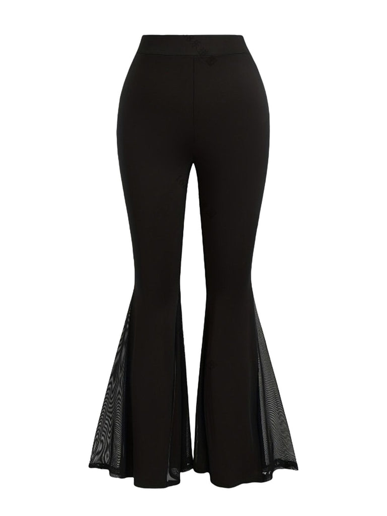 Black 1930s High-Waist Mesh Panels Flare Pants: beautiful vintage fashion, retro style, classic elegance with timeless appeal