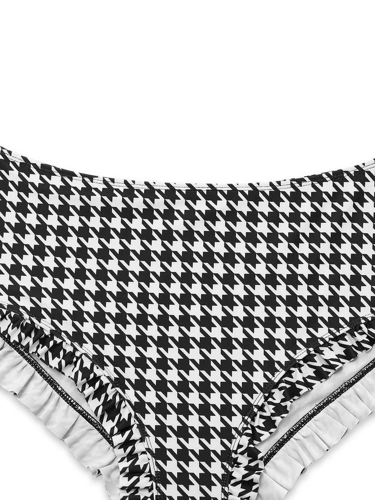 Black 1930s Houndstooth Lace-Up Bikini Set - vintage fashion, retro style, classic black