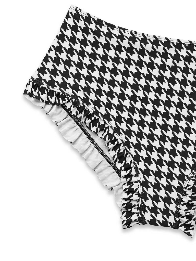 Black 1930s Houndstooth Lace-Up Bikini Set - vintage fashion, retro style, classic black