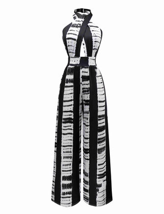 Black 1930s Ink Stains Cross Halter Jumpsuit - vintage jumpsuit, retro fashion, classic black